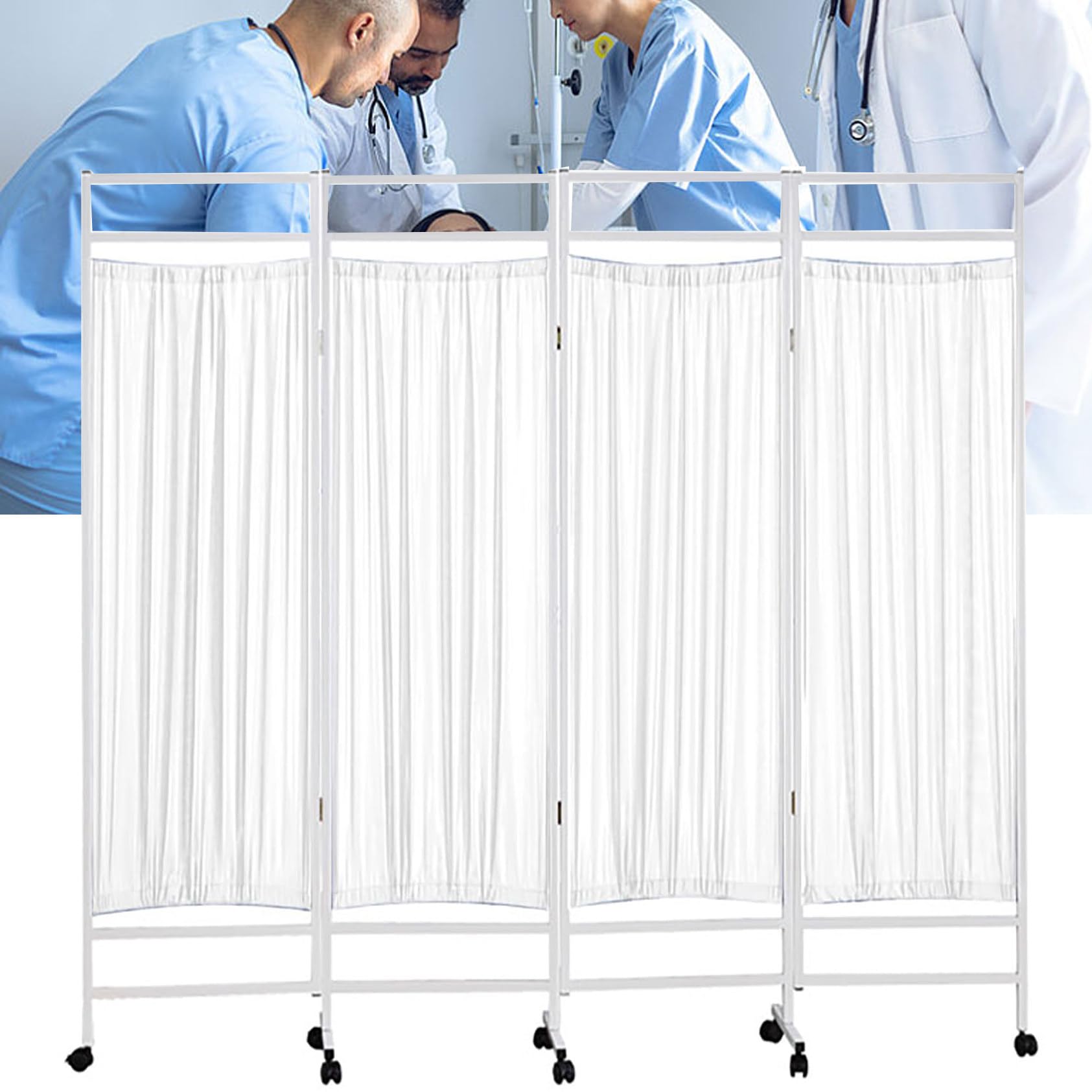 Paravent médical isolant amovible 4 volets et cloison mobile de séparation 180 cm