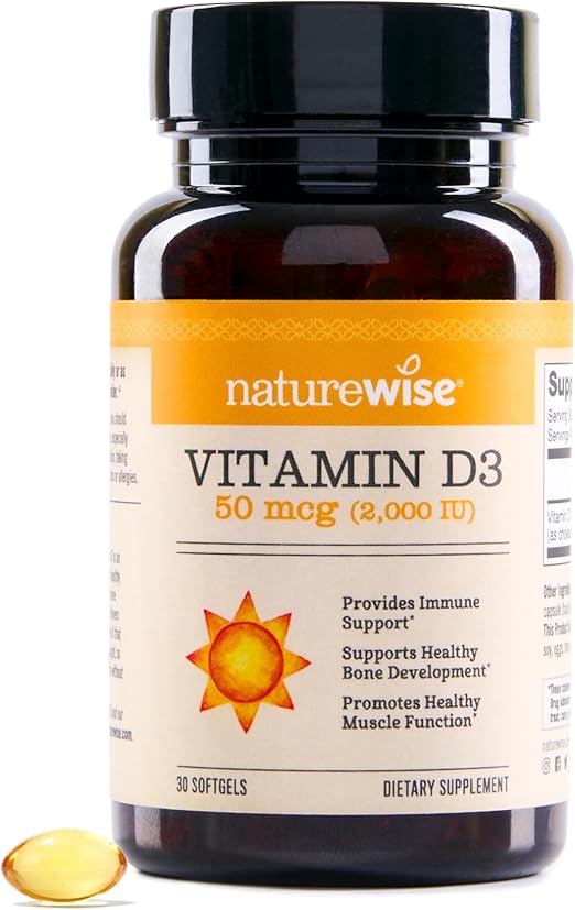 NatureWise Vitamin D3 2000iu (50 mcg) 30-Day Supply for Immune Support, Healthy Muscle Function, and Bone Health - Non-GMO, Gluten Free in Organic Extra Virgin Olive Oil, (Mini Softgel), 30 Count