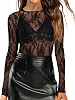 Womens Lace Long Sleeve Tops Mesh Sheer Blouse See Through Floral Concert Outfits Party Lace Undershirt