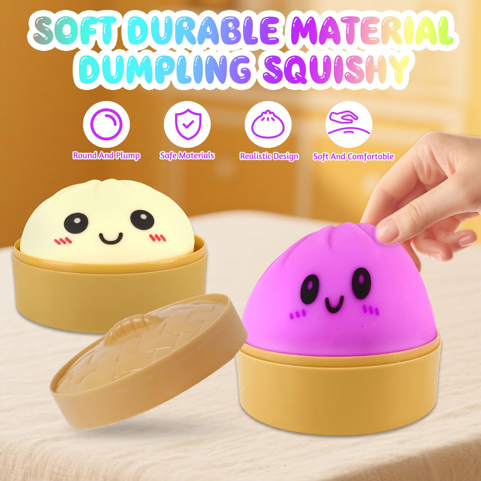 2 Unidades Dumplings Squishy, Juguete para Apretar Sensorial con Bollo Gigante Al Vapor Bola De Masa Extruida Juguete De Mesa EláStico De Pan con Olla De Vapor De Juguete Hecho A Mano — view 5