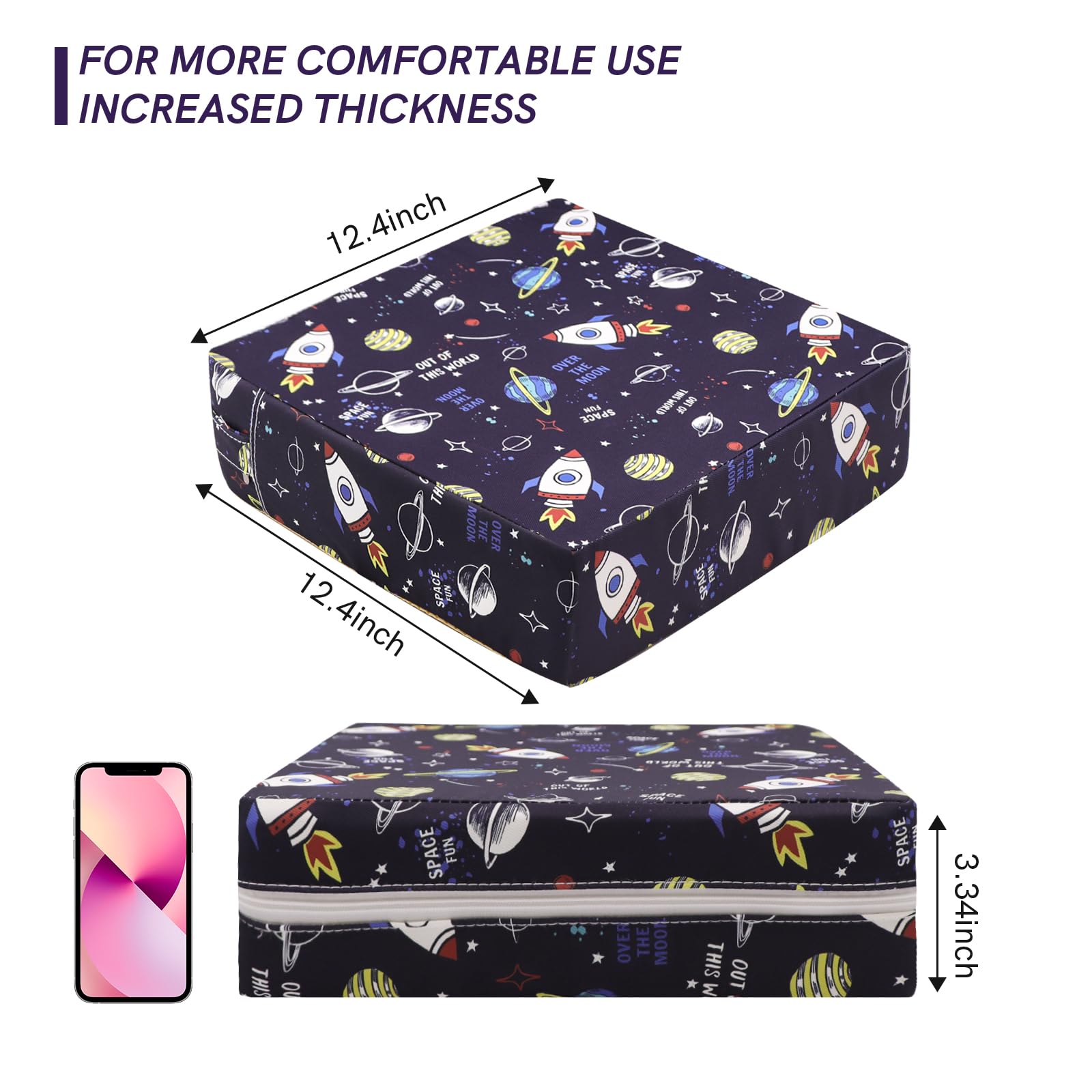 Rialzo da Sedia per Bambini, Cartoon Cuscino Rialzo per Bambini Cuscino per Sedia Seggiolino Regolabile Lavabile Smontabile con 2 Cinghie per Sedia da Pranzo