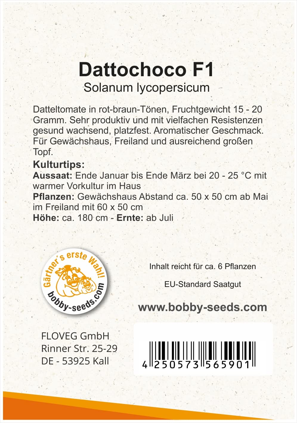Tomatensamen Dattochoco F1 Datteltomate - Portion Mit 6 Samen, Rot-braune Aromatomate, 15-20 G Früchte