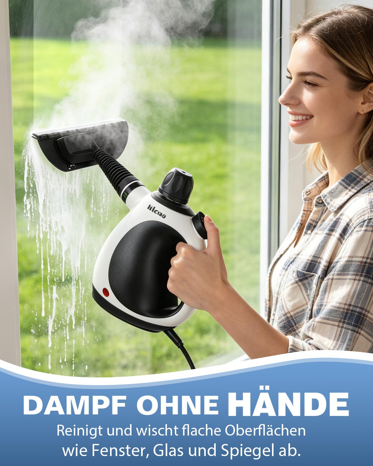 KLONA Handdampfreiniger, Dampfreiniger für Zuhause, Mehrzweck-Dampfreiniger mit 10 Zubehörteilen für Teppiche, Vorhänge, Sofas, Küche, Badezimmer und mehr.