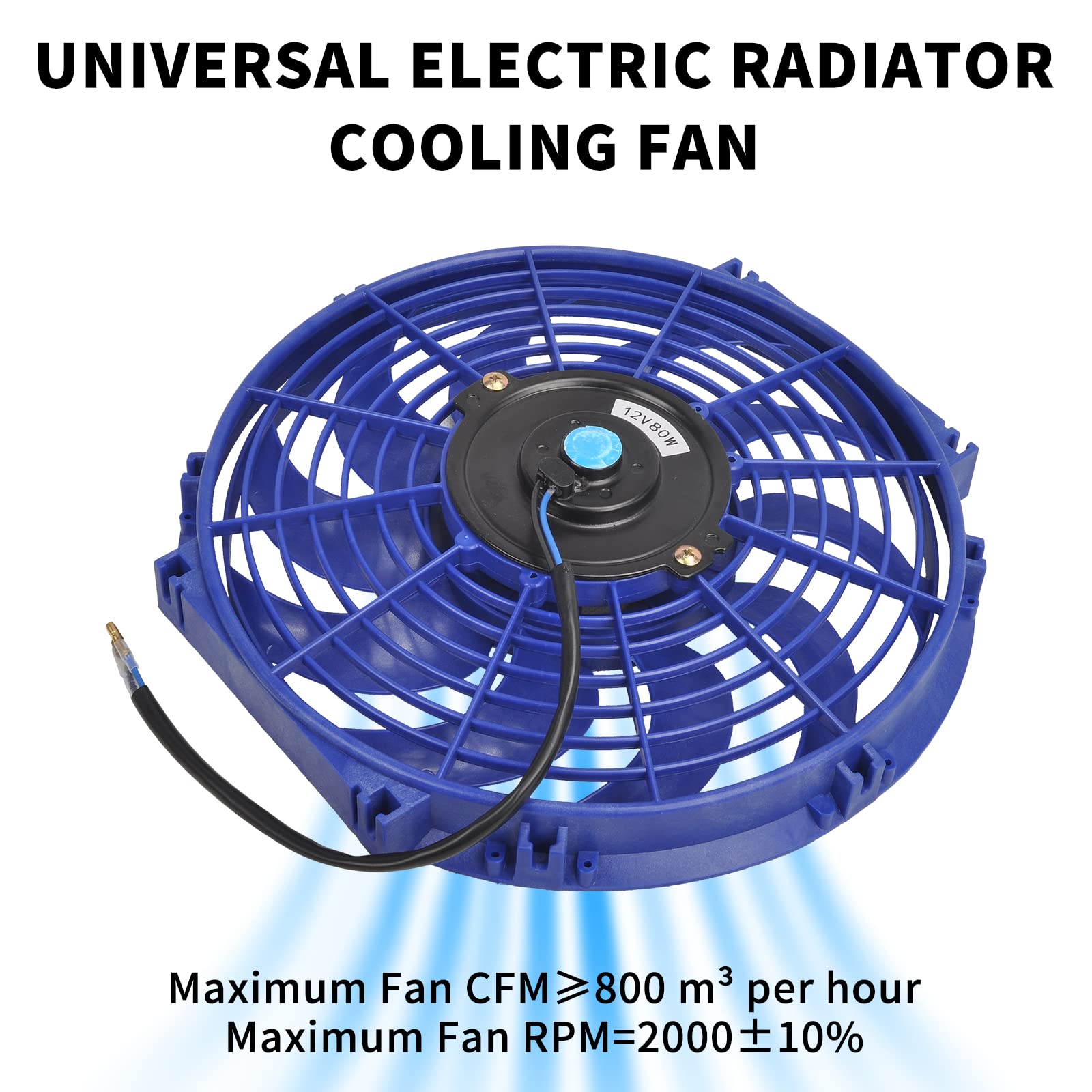 Radiador eléctrico universal Slim Fan Push Pull de 12 V 80 W de alto rendimiento, kit de montaje, color azul, 2 unidades