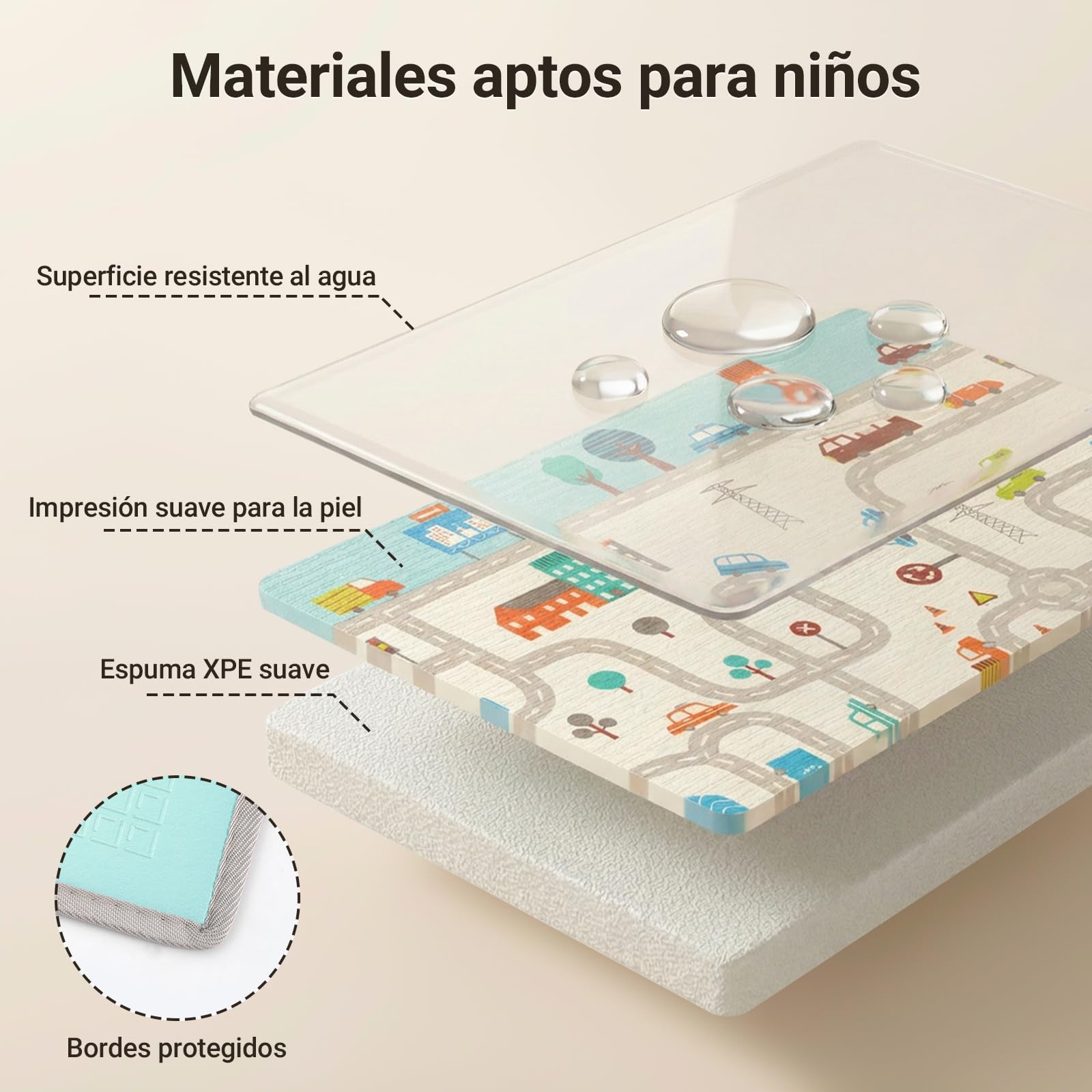COSYLAND Alfombra Bebé Acolchada Plegable XPE Reversible, Tapete de Juegos Infantil Antideslizante e Impermeable para Suelo, Colchoneta Bebé, Oso Gordito y Ciudad de Coches, 120 x 180 x 1 cm