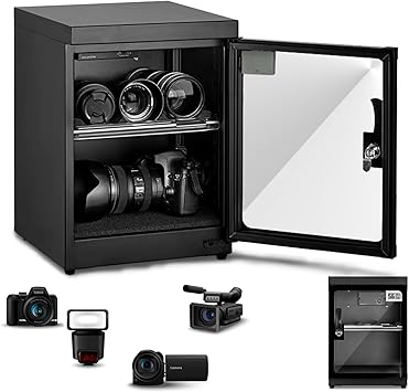Electronic Dry Cabinet 30L, Camera Dry Cabinet 2 Tiers, Dehumidify Moisture Proof Lab Dry Box, 25%-60% RH Lens Camera Storage Cabinet Adjustment Knob