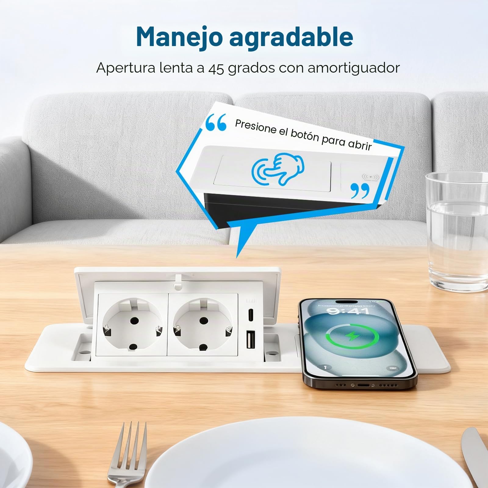 Enchufe retráctil con USB, regleta con cargador inalámbrico 3 en 1 para teléfonos móviles, relojes inteligentes y auriculares, enchufe empotrable para cocina, escritorio, mesa de conferencias