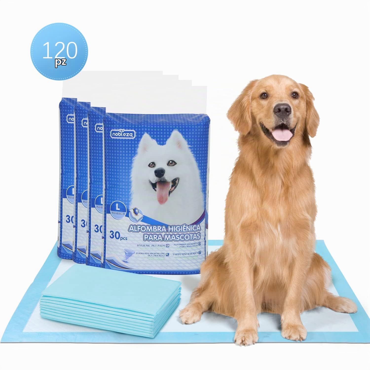 Nobleza - 120 pz Tappetini igienici per Cani, Misure 90 * 60cm, Tappetini assorbenti per Animali Domestici