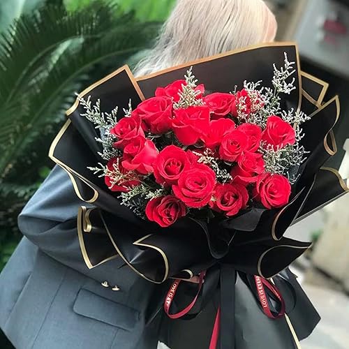 Miniatura 8 de Tenare 36 piezas de papel de regalo de flores impermeables esmerilado para ramo y cinta de satén de doble cara de 50 yardas para suministros de ramo