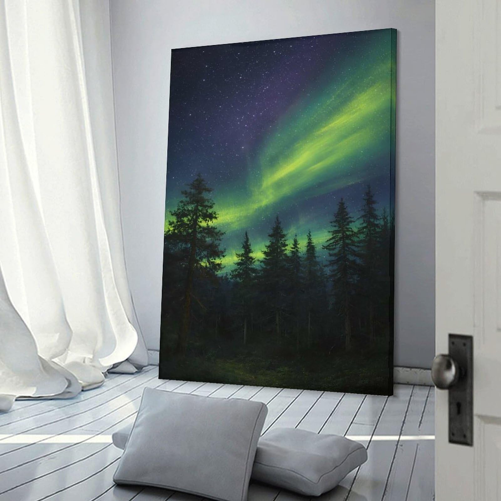 Junmoney Room Decor Wall Art Aurora Borealis over A Forest, 20x30inch(50x75cm), for Living Room, Lounge Or Sitting Room, Canvas Styling for A Polished Room Look