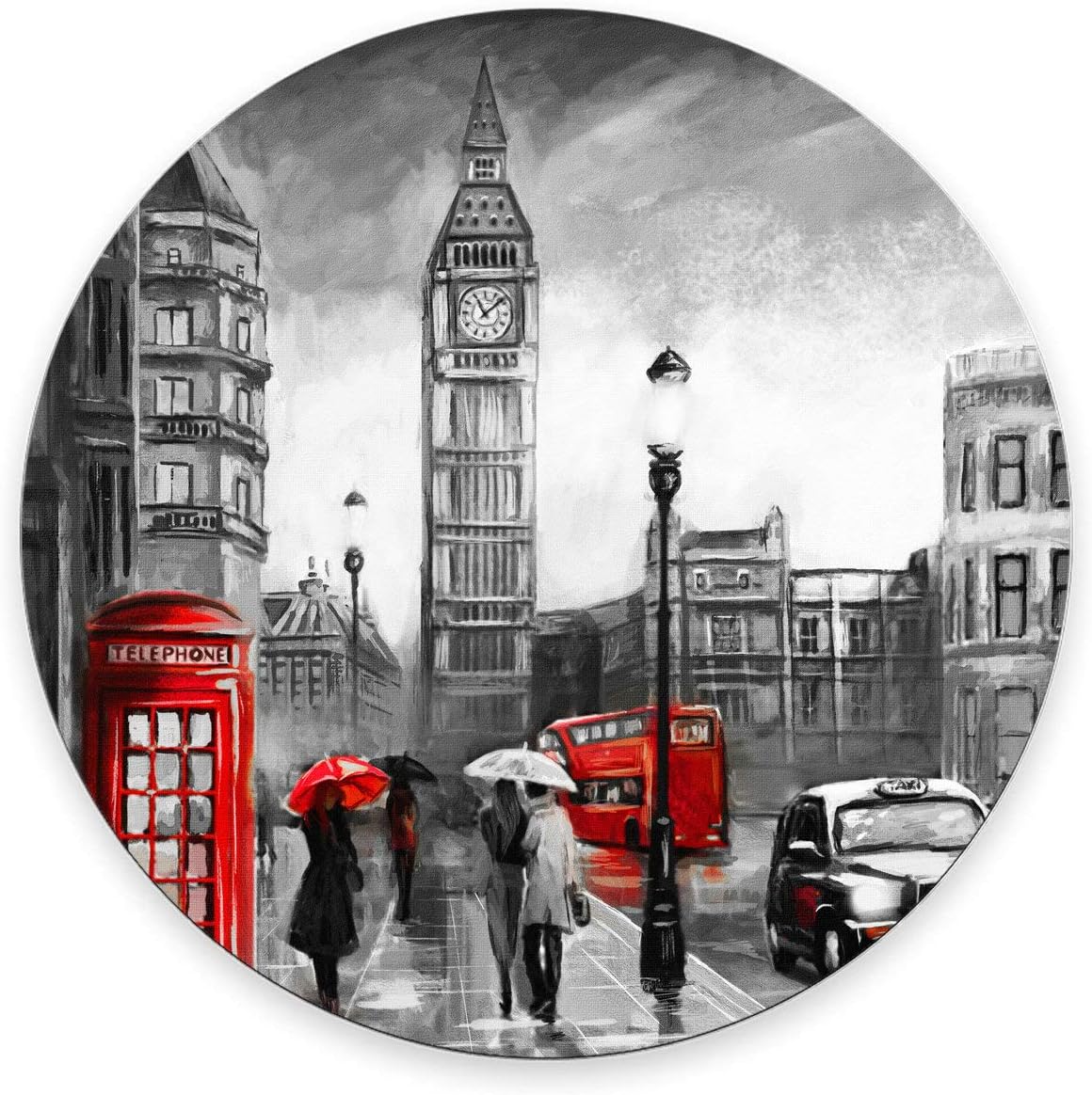 Oil Painting Print Round Mouse Pad, Street View of London Customized Mouse Mat,Washable Mousepads, Non-Slip Rubber Base Small Mousepad, 7.9×7.9×0.12 inches