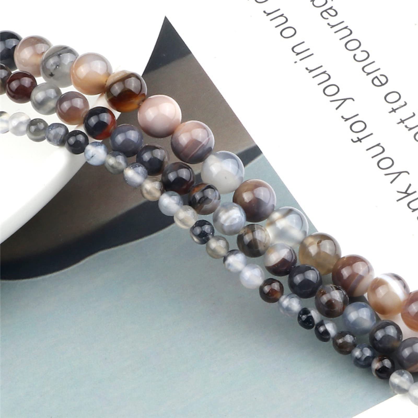 Kolekcje domowe Czarne białe luźne koraliki gładki kamień naturalny 8/6/4 mm do DIY bransoletka i bransoletka naszyjnik ręcznie robione akcesoria do produkcji biżuterii prezent, 8 mm (rozmiar: 4 mm)