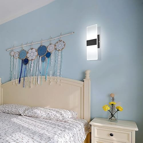 Miniatura 6 de TRLIFE Apliques de pared regulables, moderno juego de 2 lámparas de pared cableadas de 12 W, 6000 K, luz LED blanca fría para dormitorio, mesita de