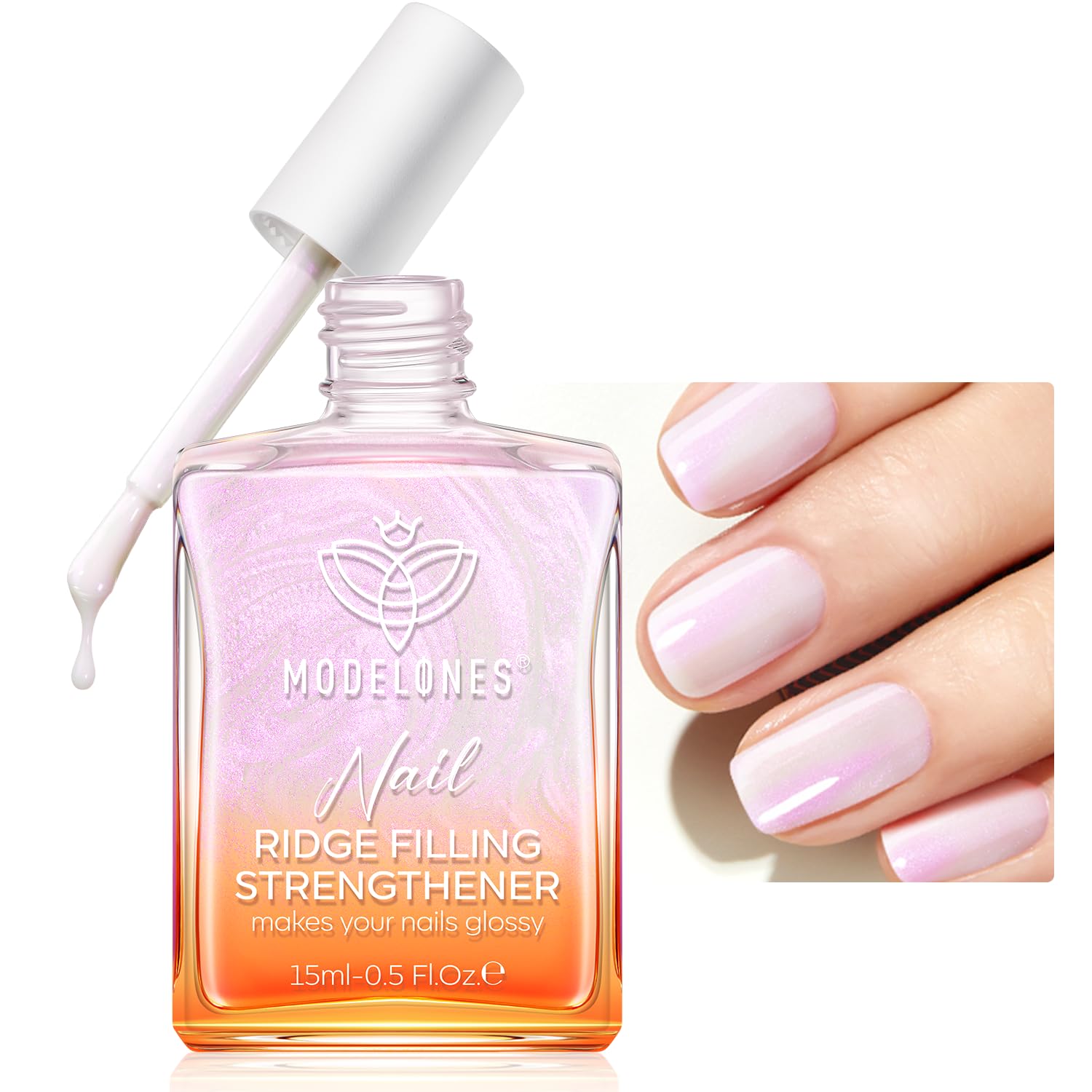 modelones Nail Strengthener and Growth Pearl Pink Nail Polish Nail Repair for Damaged Nails Hardener Extra Strong and Growth Nail Care Gifts for Women 15ml