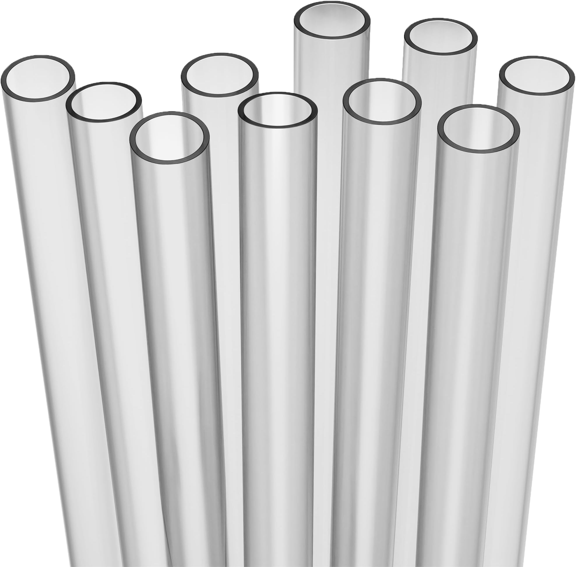 Fiesta First 10 EXTRA WIDE Long Reusable Hard Plastic Drinking Straws + Cleaning Brush - Fat Thick Large Jumbo Straws for Smoothies, Boba, Bubble Tea - Semi-transparent - Dishwasher Safe BPA Free