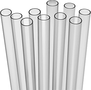 10 EXTRA WIDE Long Reusable Hard Plastic Drinking Straws + Cleaning Brush - Fat Thick Large Jumbo Straws for Smoothies and Milkshakes - Semi-transparent - Dishwasher Safe BPA Free
