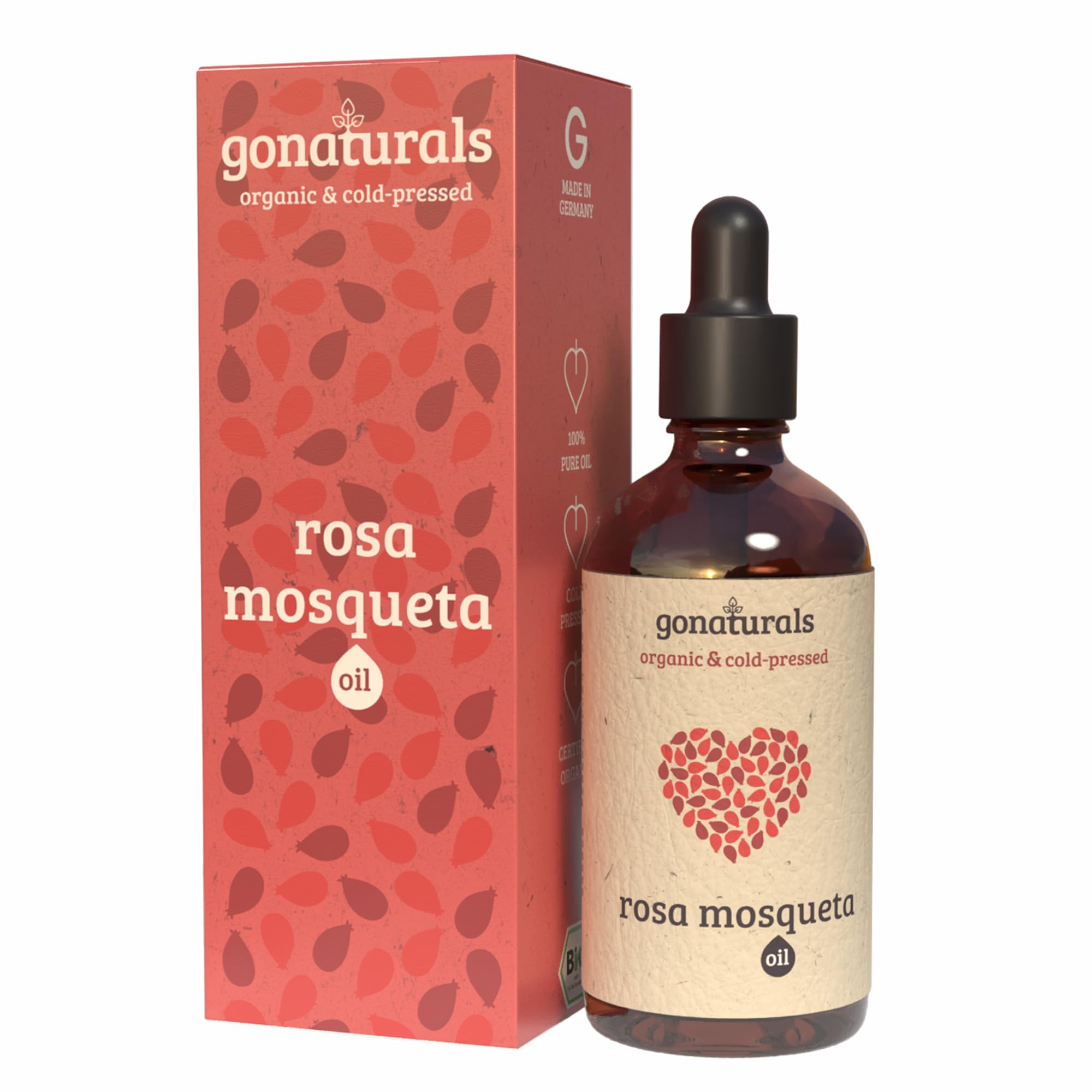 GoNaturals Aceite de Rosa Mosqueta para Cicatrices sin Refinar, 100ml - 100% Vegano y Prensado en Frio - Aceite Rosa Mosqueta Puro Cicatrices y Estrias sin Fragancias Añadidas