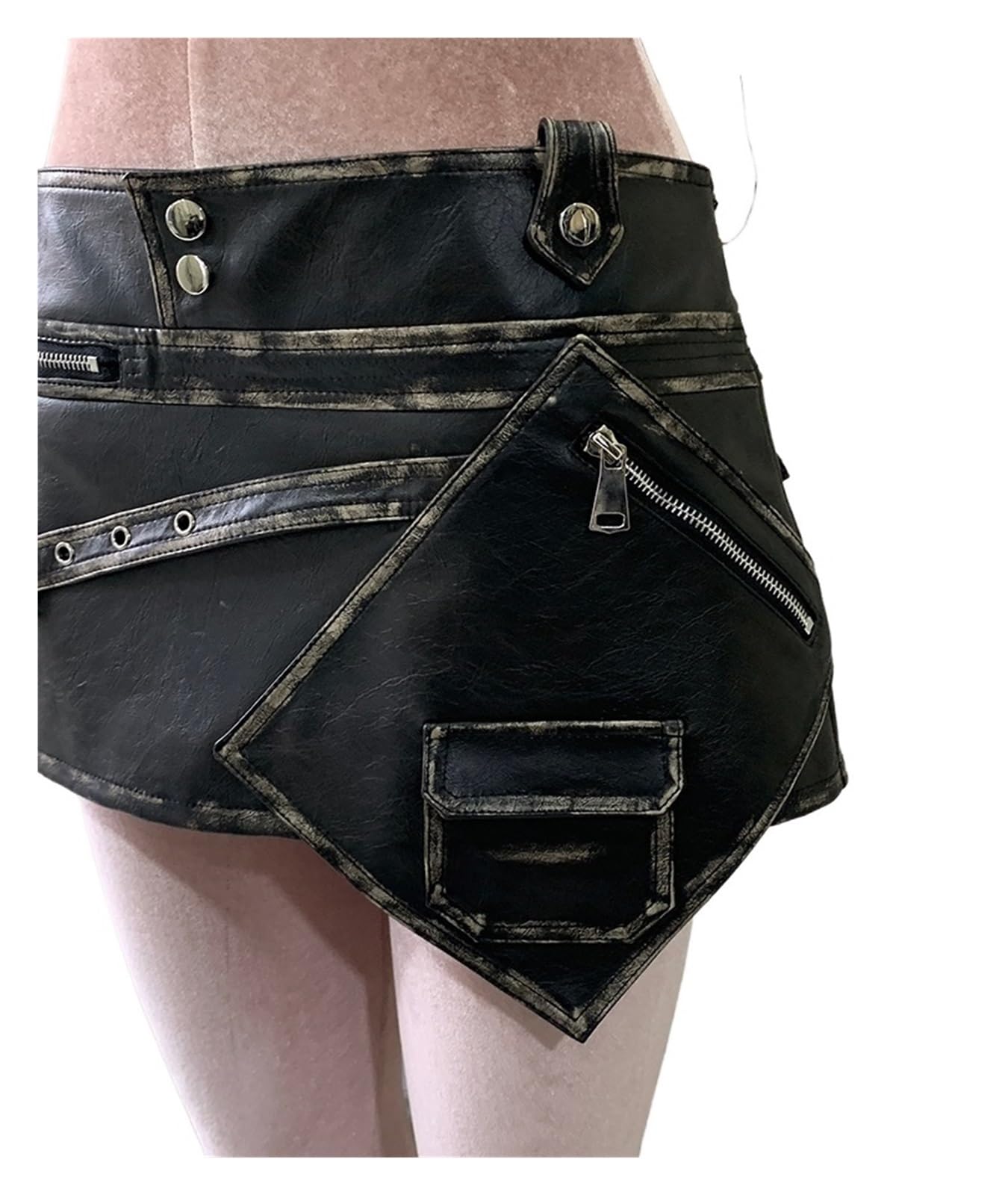 Faldas Mujer Minifalda asimétrica de Piel sintética Negra desgastada for Mujer, de Verano, de Cintura Alta, Corta, de diseñador de Lujo, Ropa EMO