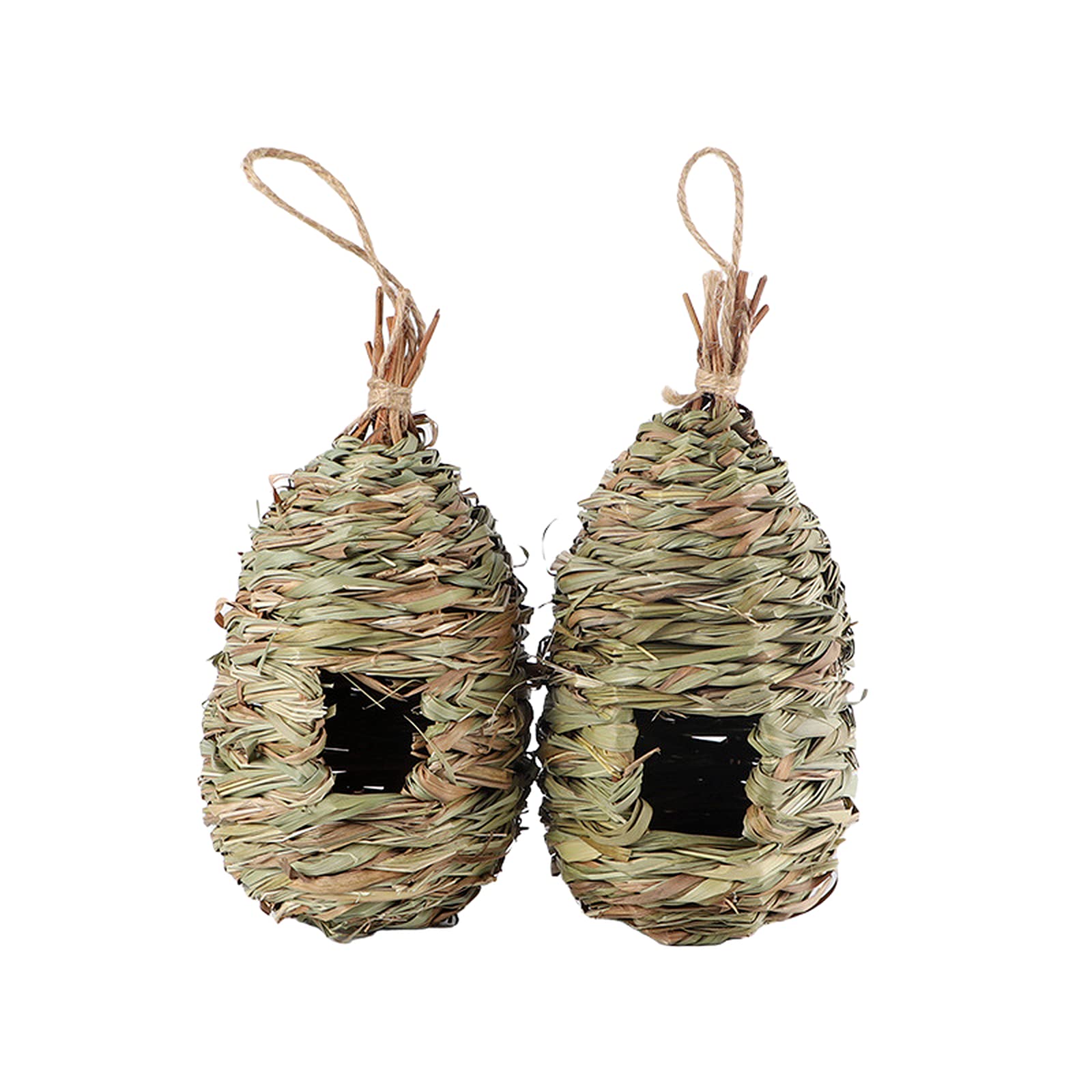 Hummingbird Bird House, 9" x 4" Natural Fiber Grass Bird House, Hand Made Woven Hummingbird Hut, Hanging Birdhouse for Outdoors,Teardrop Shaped Small Birds Nest for Audubon Finch Canary (2Pcs)