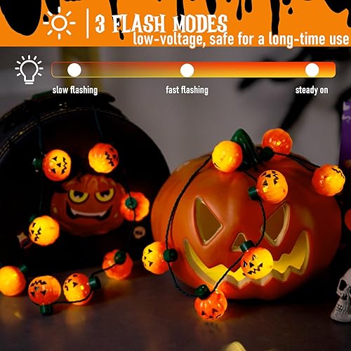 Miniatura 4 de Shindel 2 collares iluminados de Halloween, collar de calabaza iluminada, collar LED de Halloween para niños y adultos, regalos de fiesta de