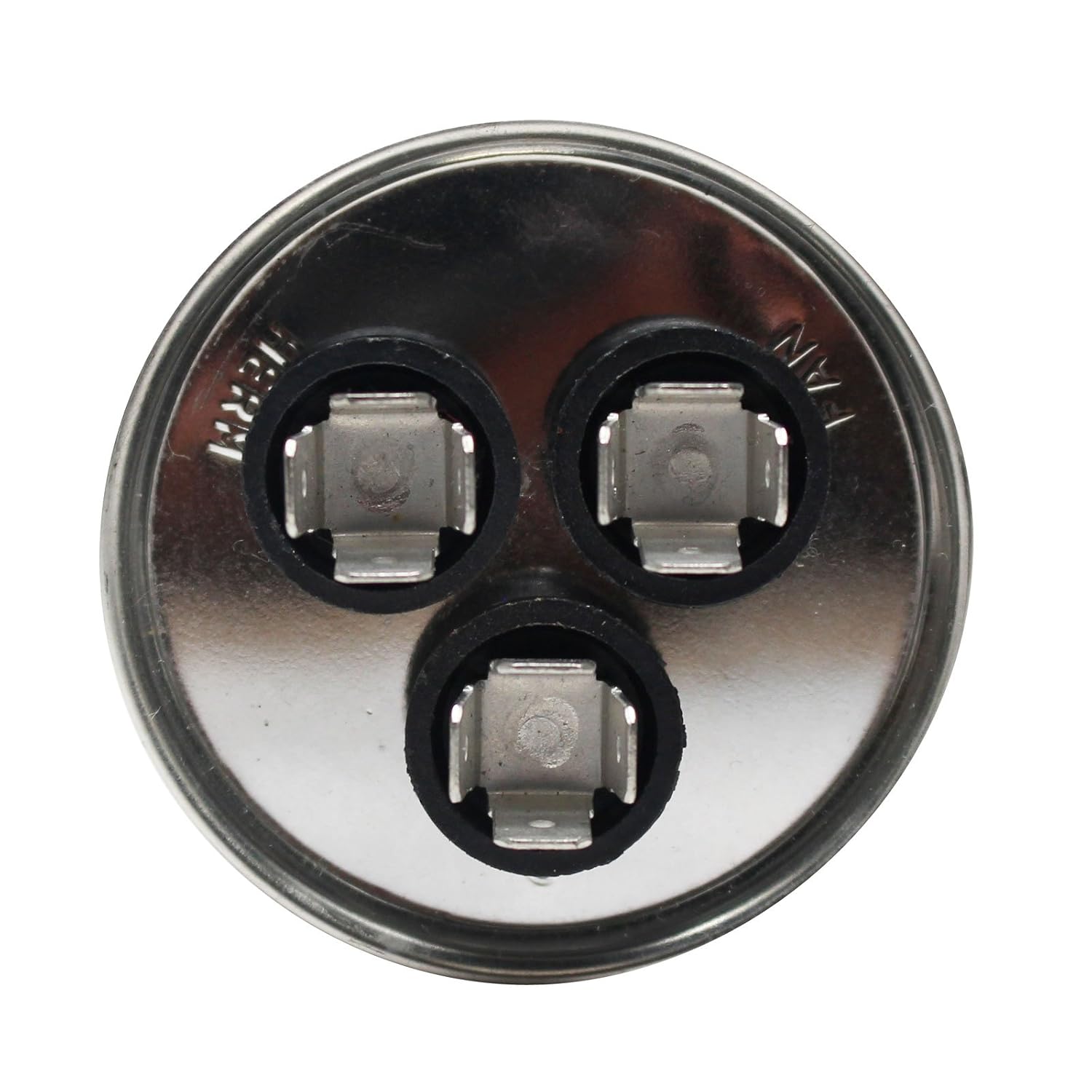 Top-down view of the capacitor terminals