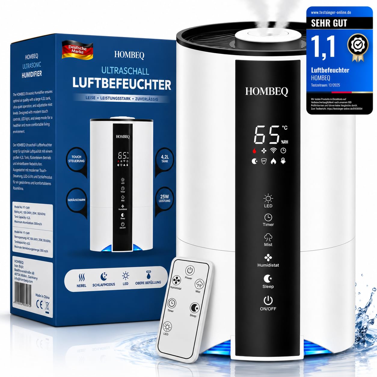 Luftbefeuchter Schlafzimmer 4,2L mit Feuchtigkeitssensor & Auto-Modus, Top-Fill Humidifier mit Aroma Diffuser, 360° Doppeldüse, Sleep-Modus & Timer, Raumbefeuchter für Wohnzimmer & Pflanzen