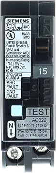 Siemens Q115DFN 15 Amp 1-Pole Dual Function (CAFCI/GFCI) Plug-On Neutral Circuit Breaker, Black