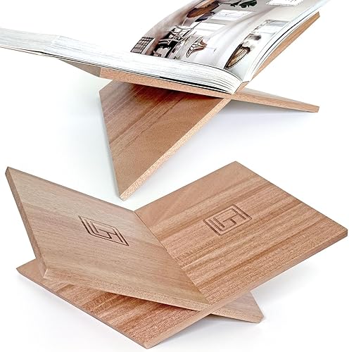 Soporte grande para libros de madera, 12.5 x 9.5 x 5.5 pulgadas, soporte para libros de madera de caoba natural en ángulo, soporte abierto para