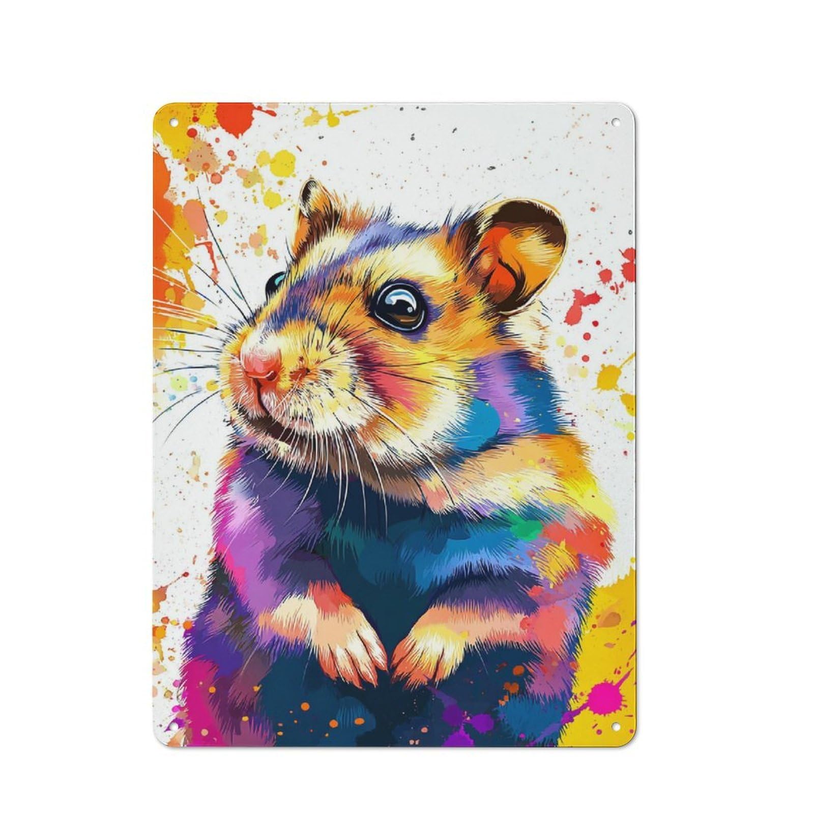 Junmoney Colorful Hamster Art Print -2 Rustic Tin Sign 40X30cm Featuring For Living Room Wall, For Metal Sign Collectors, For Garage And Workshop Walls
