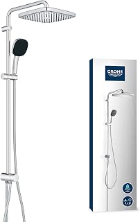 GROHE Vitalio 250, Duschset ohne Armatur, wassersparend, 8l pro Min (Regendusche für vorhandene Duscharmaturen, Duschkopf 2 Strahlarten, Duschstange 104cm, Duschsystem), eckig, chrom, 26986001