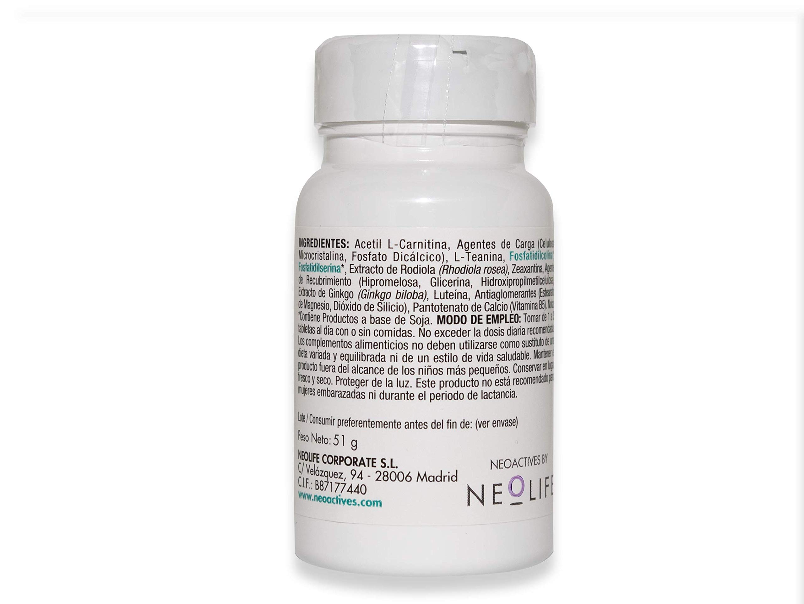 NeoMemory - Suplemento Alimenticio con Extractos de Plantas - Contribuye a Mejorar el Rendimiento Mental - Ayuda a Reducir el Estrés - 30 Tabletas - Neoactives