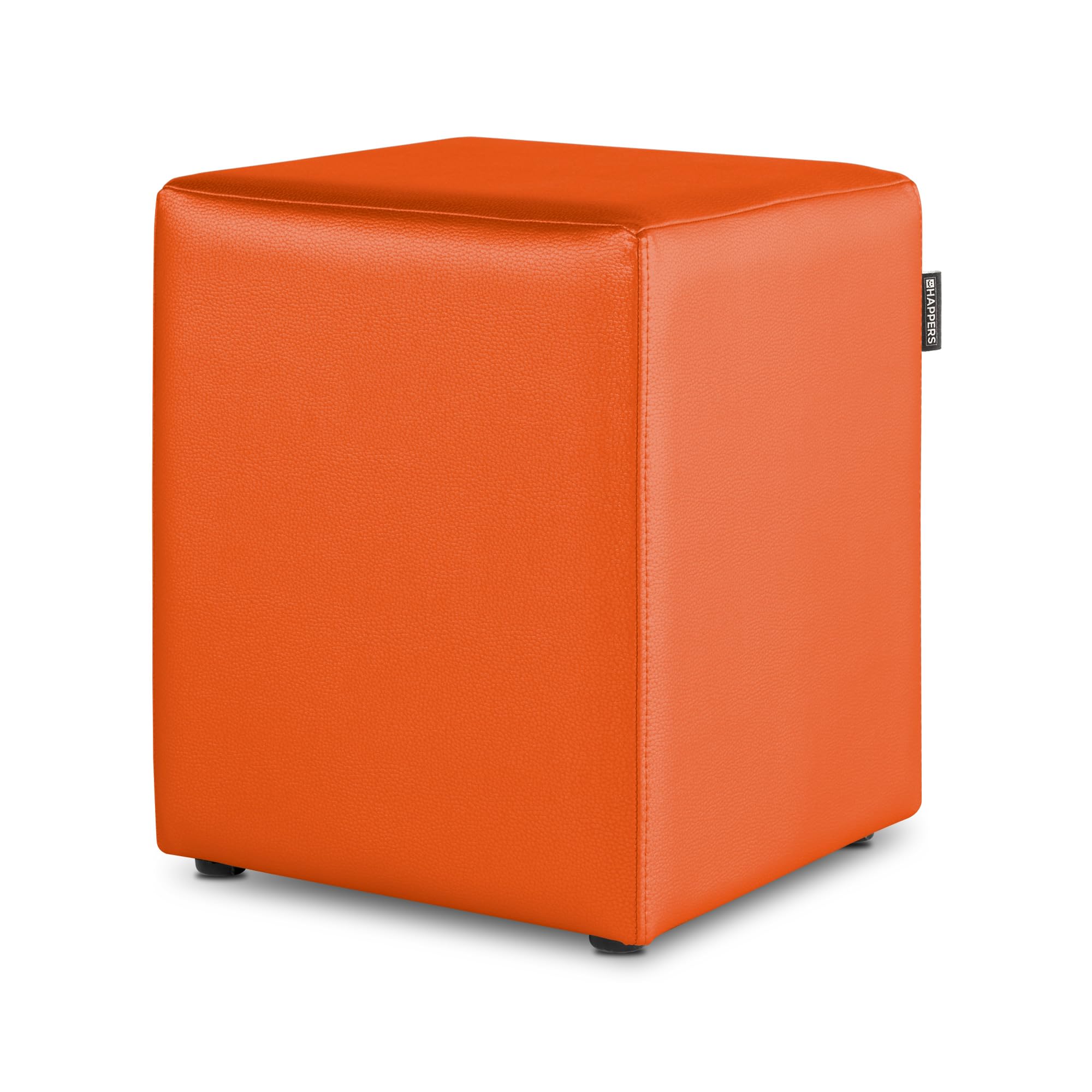 Happers Sitzwürfel aus Kunstleder Orange. Sitzhocker und Fußstütze für das Wohnzimmer oder Schlafzimmer