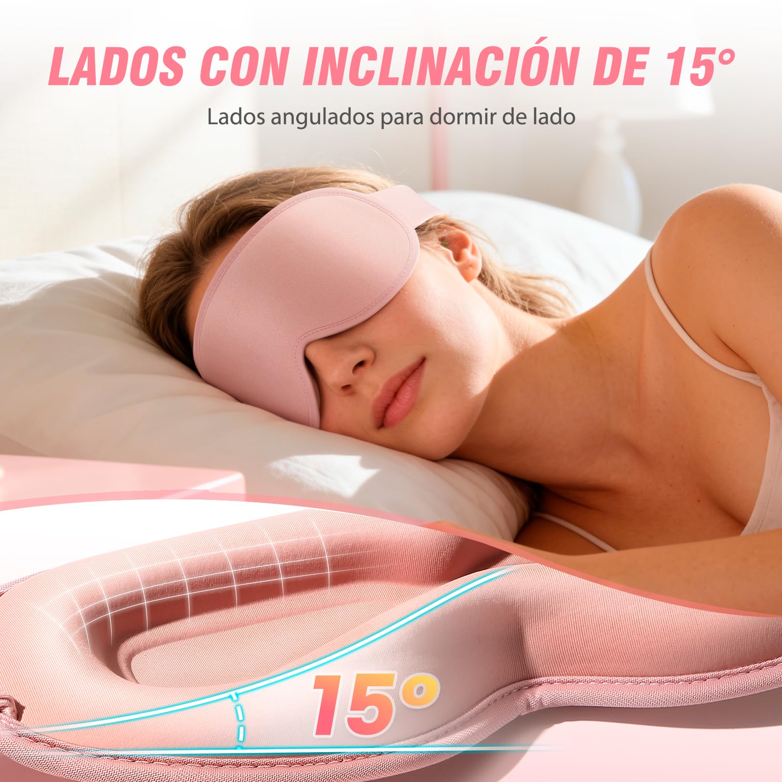 GRIFEMA Antifaz para Dormir 100% Opaco, Máscara de Dormir 3D Sin Presión Ocular, Antifaz Ultrasuave con Correa Ajustable para Dormir de Lado y Viajar, Hombre y Mujer, Rosa