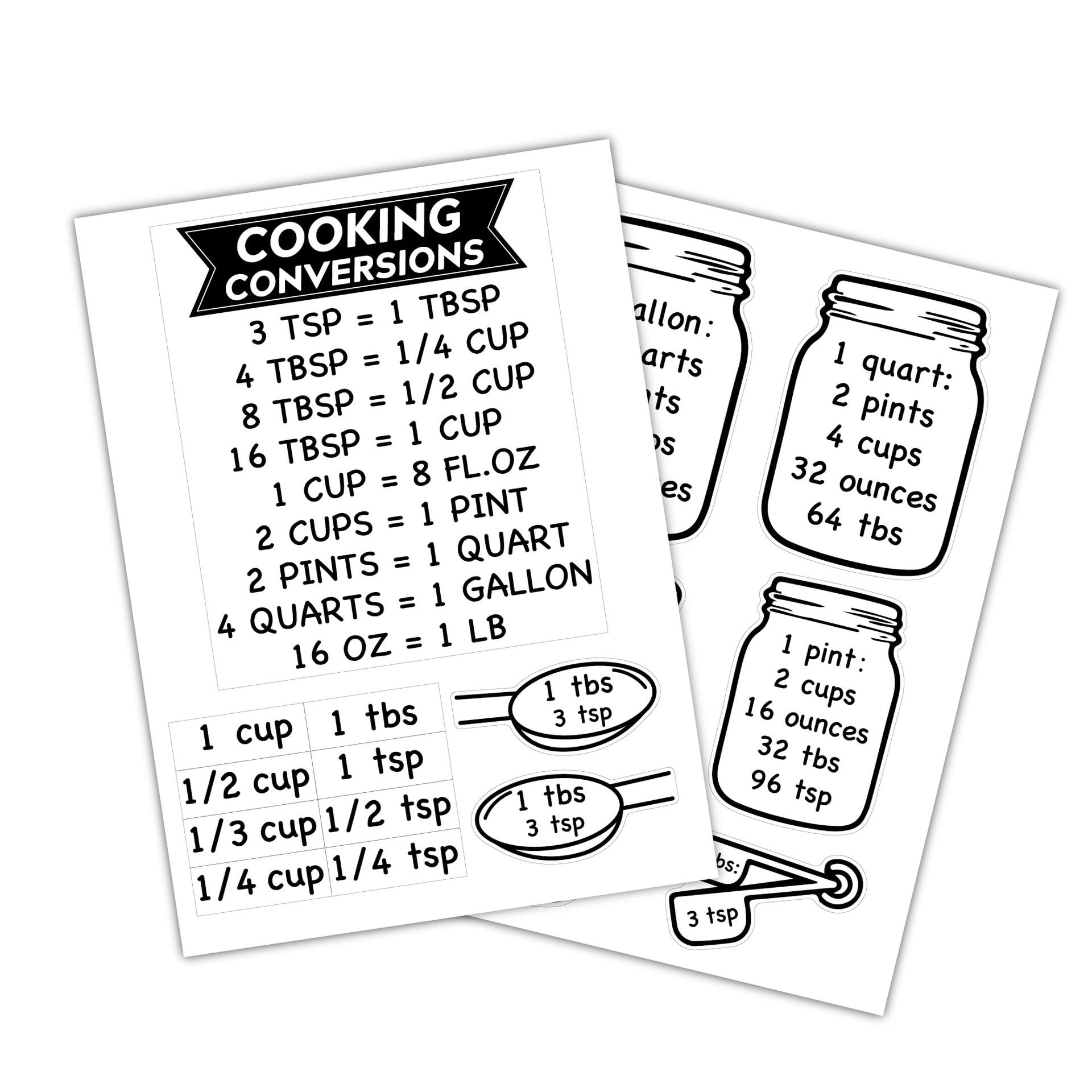 2 Pack/4 Pcs Kitchen Conversion Chart Sticker,Clear Metric Measurement Conversion Sign for Cooking, Baking,Cabinets,Wall,Fridge Decor