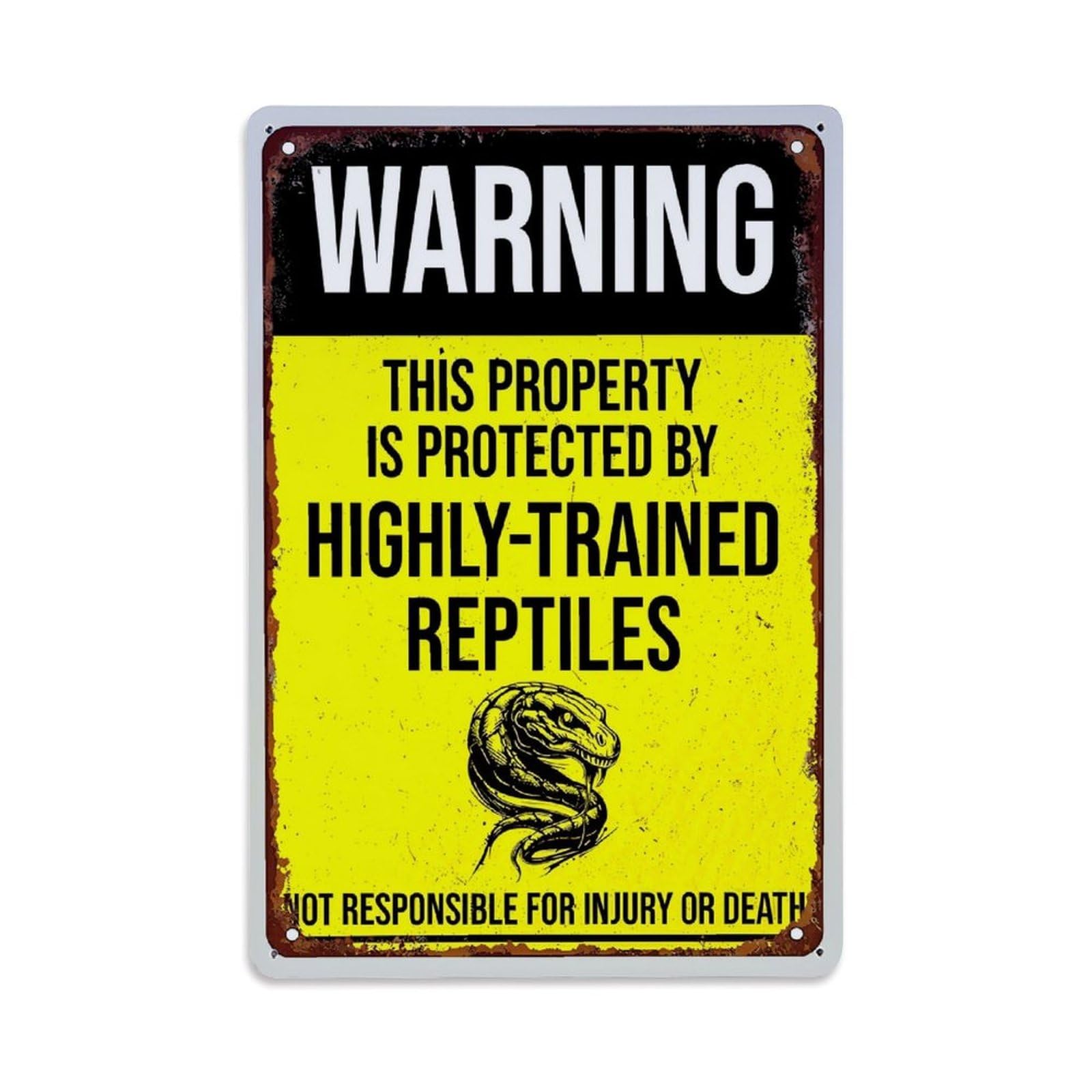 Jdfenggu Vintage Warning Sign With Snake Illustration Retro Metal Tin Sign, Metal Poster For Bar, Home, Man Cave, Kitchen, Laundry Room Art Decor 8X12 Inch