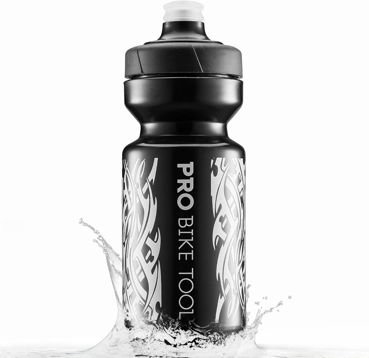PRO BIKE TOOL Bike Water Bottle 550 ml 19 oz -for All Fitness and Cycling - Soft Silicone Mouthpiece – Fast Flow Valve - Easy Squeeze Bidon (Black)