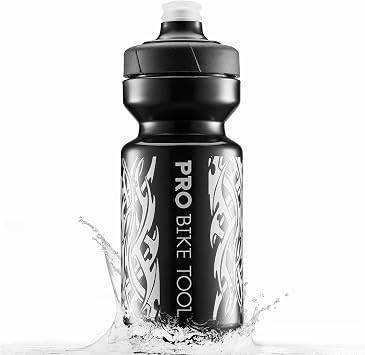 PRO BIKE TOOL Bike Water Bottle 550 ml 19 oz -for All Fitness and Cycling - Soft Silicone Mouthpiece Fast Flow Valve - Easy Squeeze Bidon Black