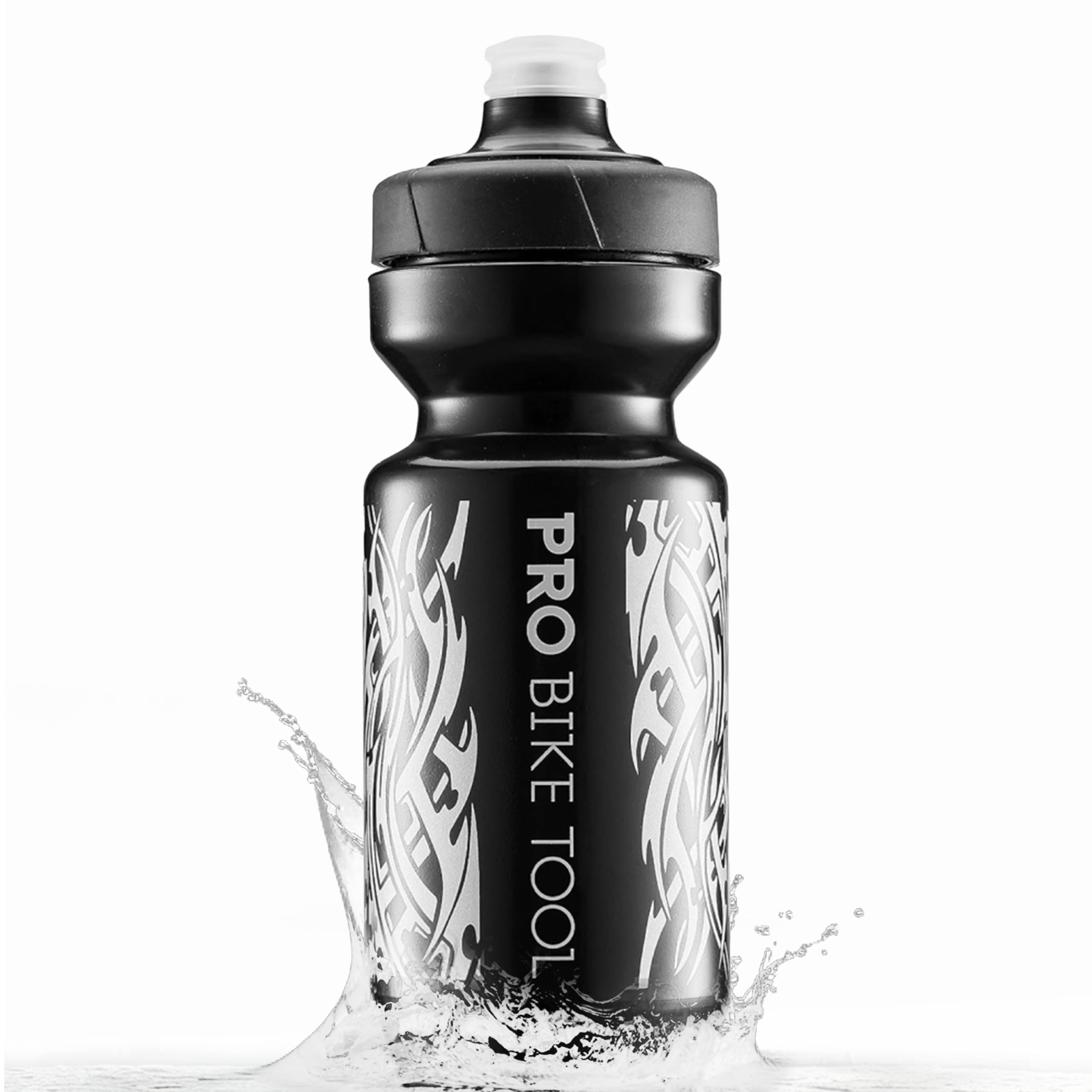 PRO BIKE TOOL Bike Water Bottle 550 ml 19 oz -for All Fitness and Cycling - Soft Silicone Mouthpiece – Fast Flow Valve - Easy Squeeze Bidon (Black) BLACK 18.6 Ounces