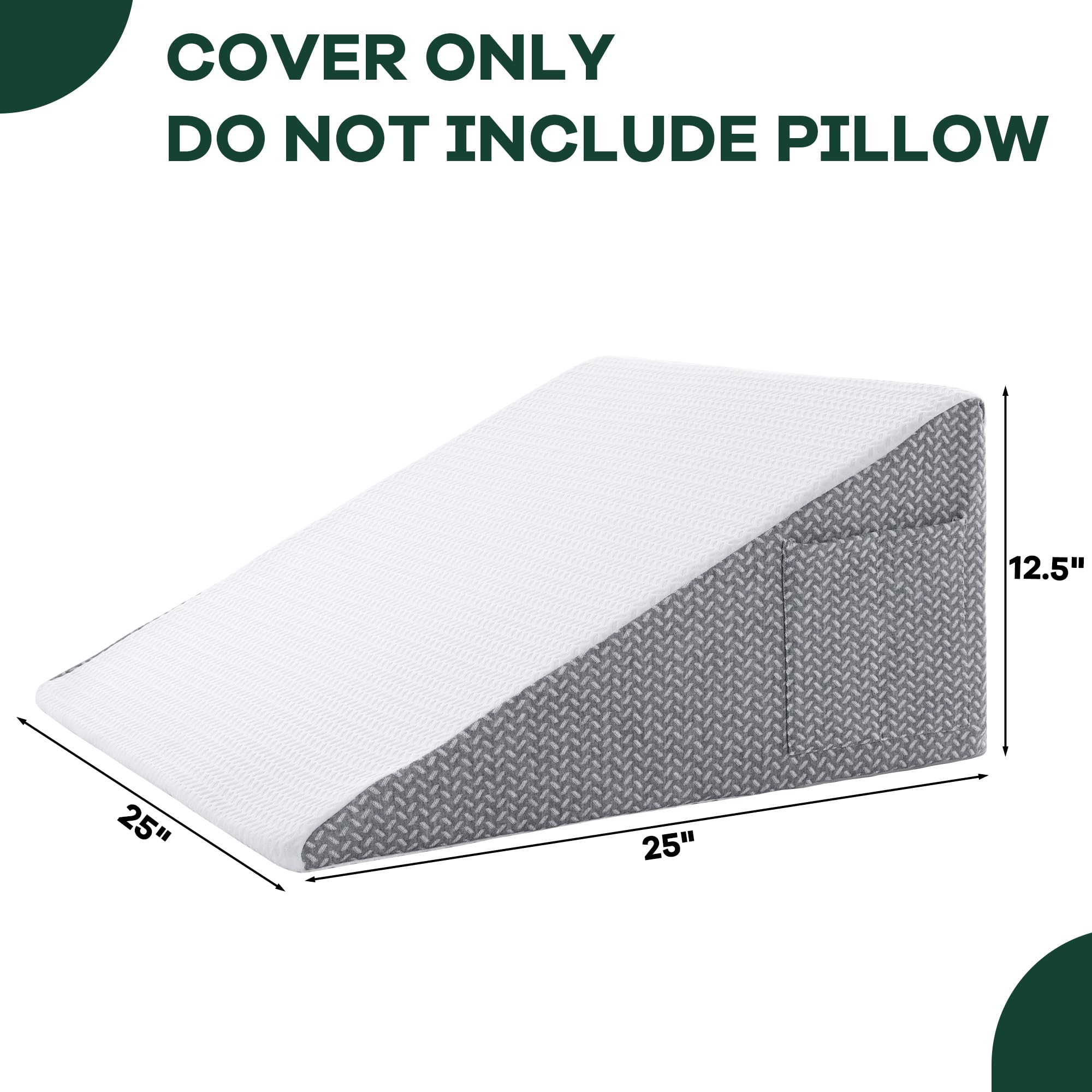HOMBYS Bed Wedge Pillow Cover Bed Wedge Pillowcase with Side Pocket & Zipper-Soft, Breathable, Removable & Machine Washable-Cover Only, (25