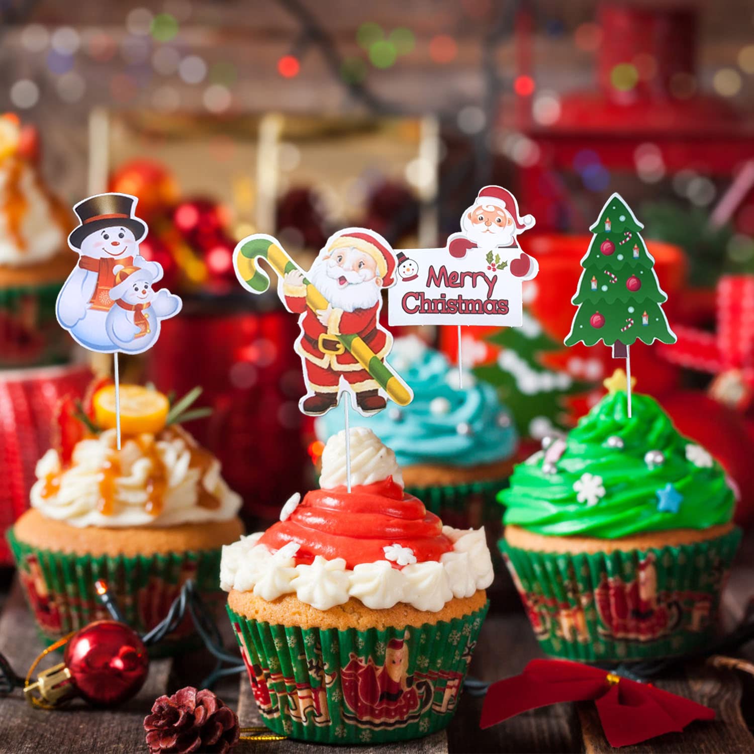 Houten Merry Christmas2 - Kerstmis taarttoppers / caketoppers van hout