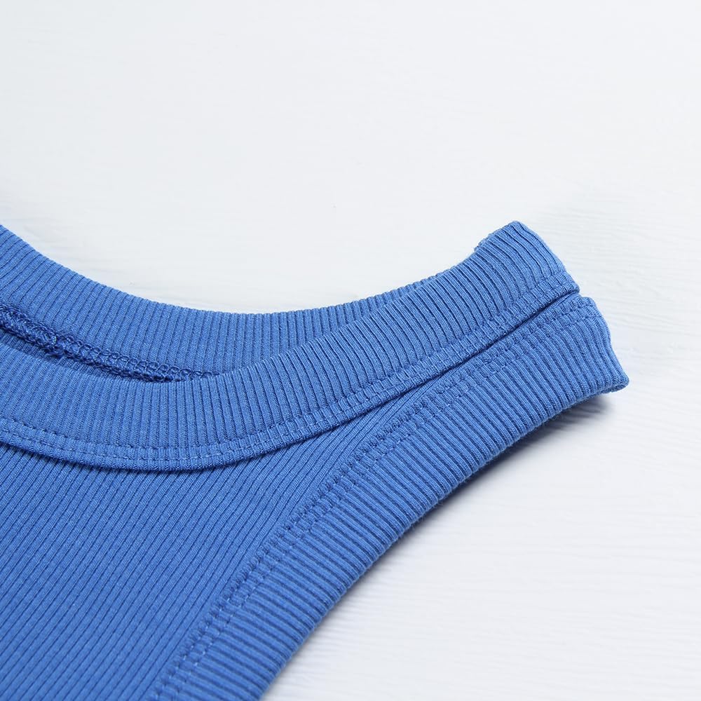 Artfish Women's Sleeveless Full Length Ribbed Fitted Racerback Workout Crew High Neck Basic Tank Top - Image 3