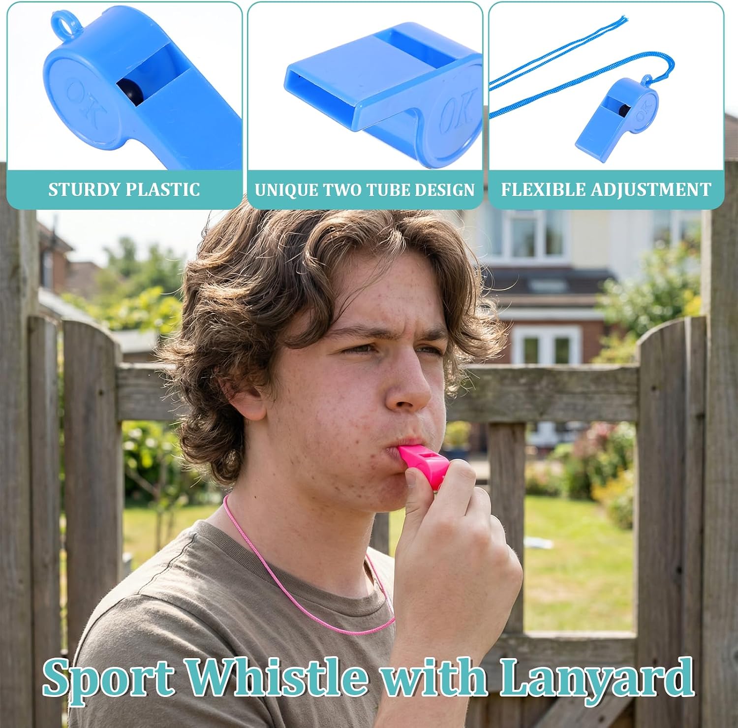 Plastic Whistles, 100 Pcs Sports Whistle Bulk with Lanyard, Loud Crisp Sound Whistle for Coaches Referees School Soccer Survival Emergency Training, Colorful Giveaways Party Whistles