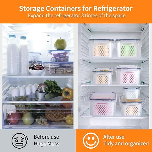 Miniatura 5 de Zarevant Paquete de 3 recipientes de bayas para refrigerador, contenedores de almacenamiento de uva para refrigerador, contenedor de colador de