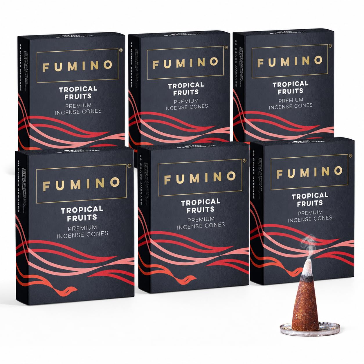 Fumino Black Incense Cones Tropical Fruits 90 Pack 6 Boxes - Handmade Natural, Long Burn