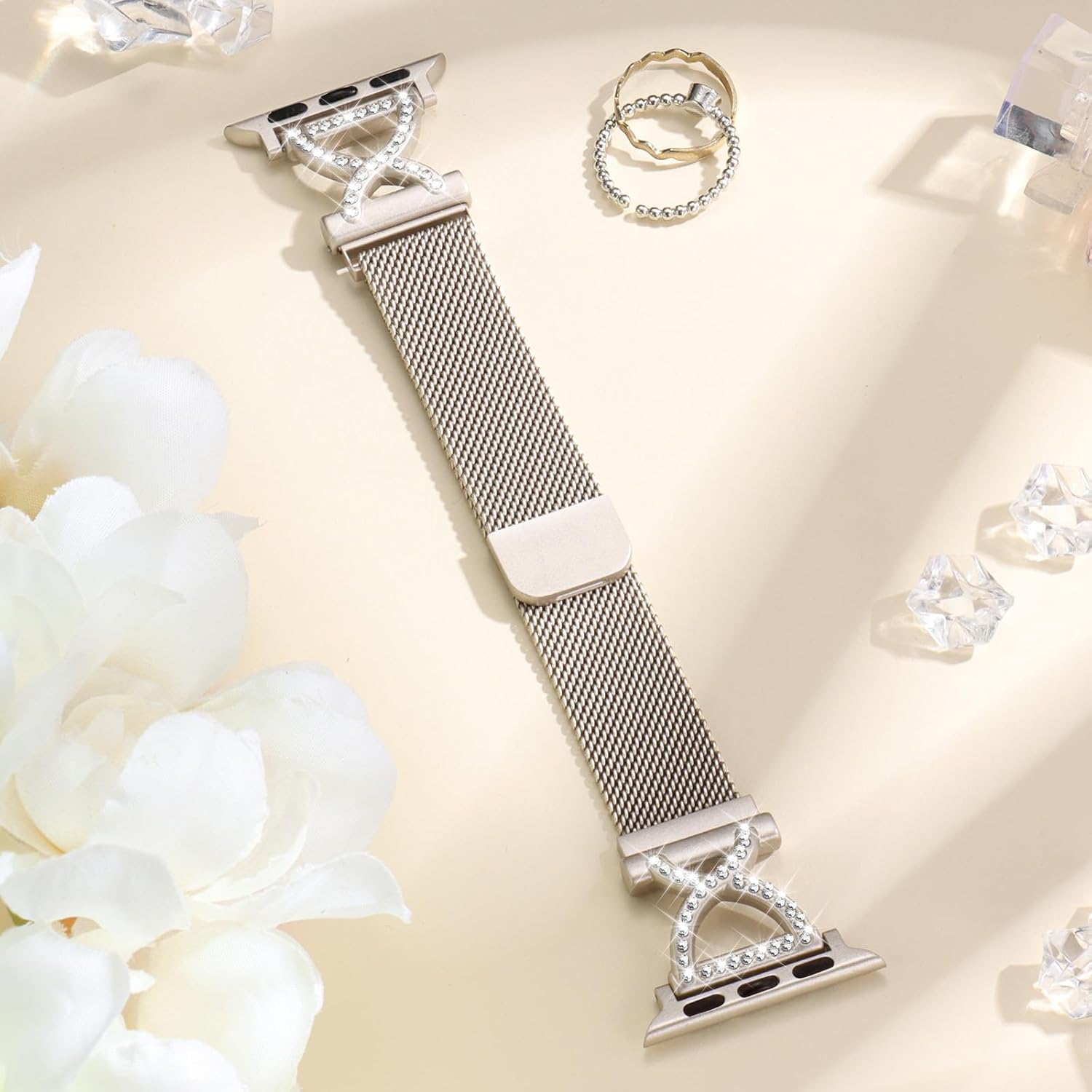 JKD Slim Metal Band Compatible with Apple Watch Bands for Women 40mm 42mm 46mm 44mm 45mm 41mm 38mm 49mm, Diamond X-Shape Stainless Steel Magnetic Loop for iWatch Series 11/10/9/8/7/6/5/4/3/2/1 SE3/2/1 - Image 8