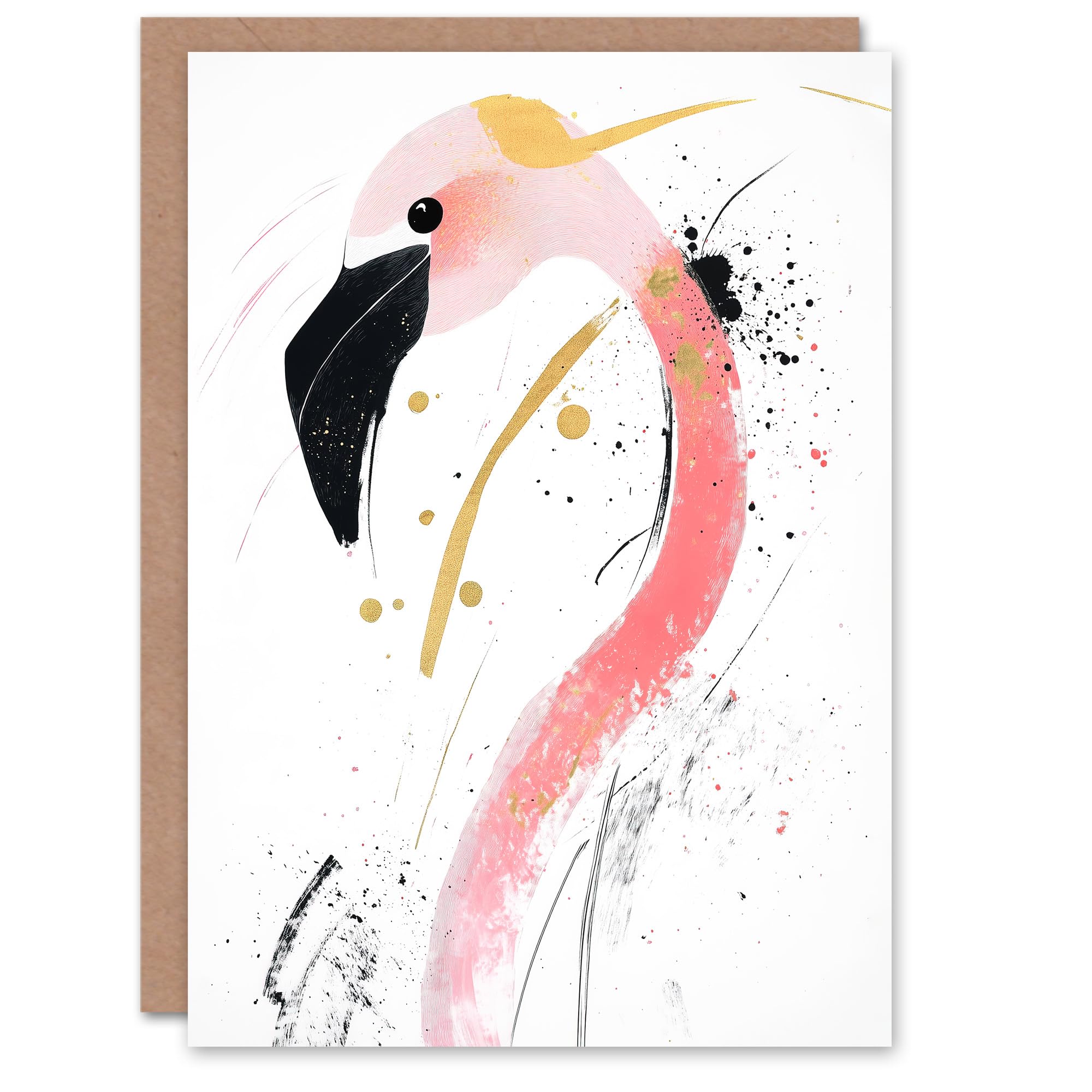 Artery8 - Greeting Card - Flamingo Bird Abstract - Pink - Gold