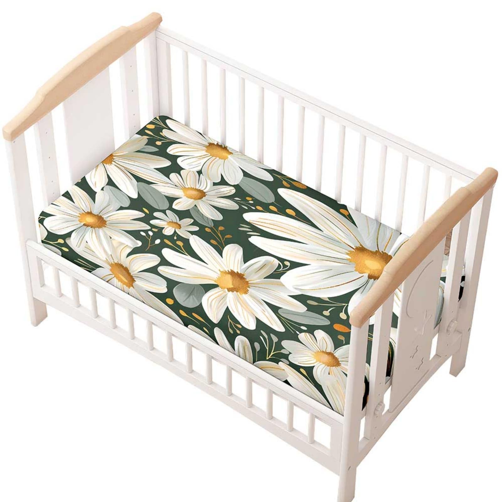Odot Cot Bed Fitted Sheet, Moses Basket Fitted Sheet 3D Daisy Pattern Soft Microfibre Crib Bedsheets Bassinet Bedsheet Mattress Protector for Kids Boy Girl (White Petal,75x30cm)