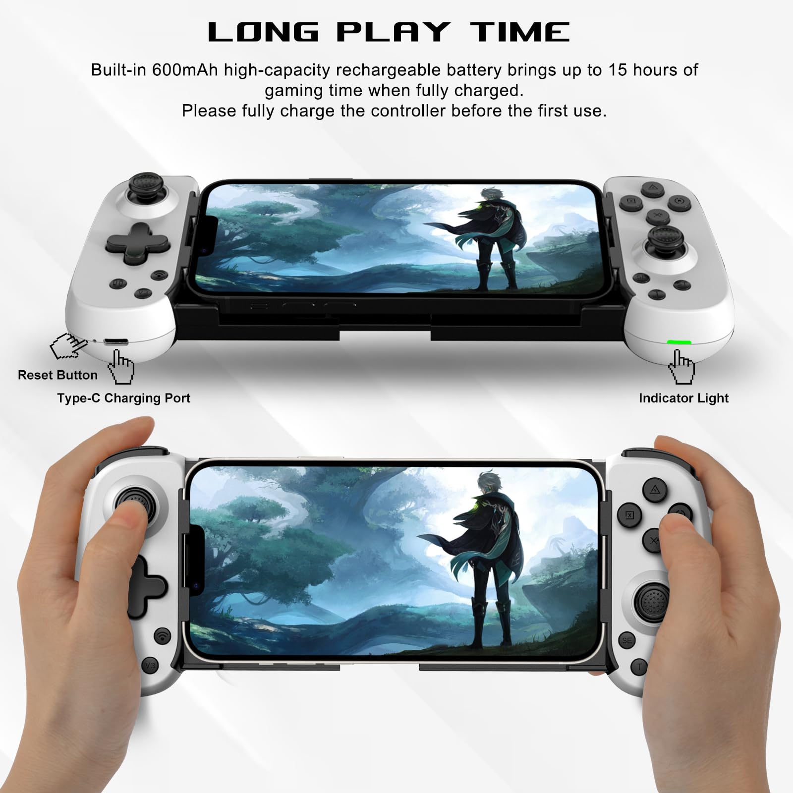 arVin Controller da gioco mobile per iPhone Android con supporto per telefono e luce verde, gamepad wireless per iOS/Samsung/Tablet/Switch/PS4/PC, Xbox Cloud Gaming/PS Remote Play/Steam Link per