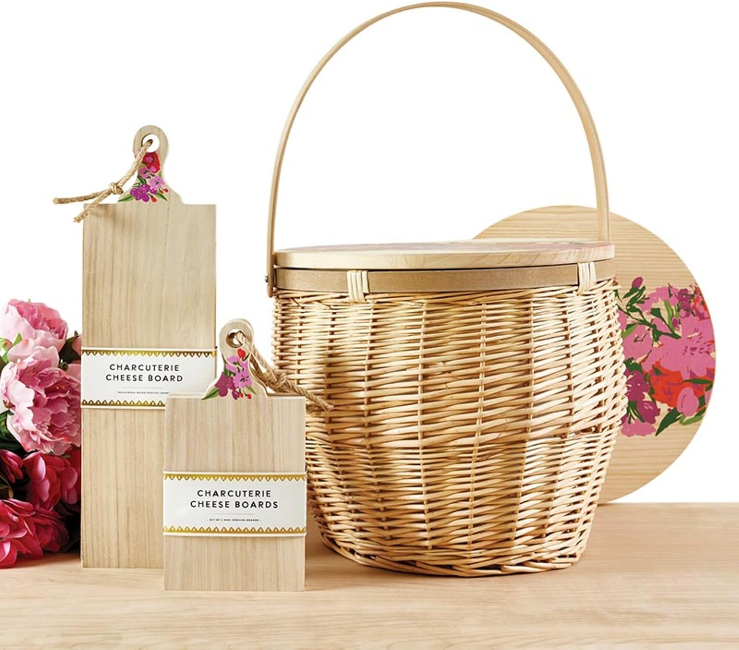 Santa Barbara Design Studio Picnic Baskets Fully Insulated Large Wicker Basket with Wood Tabletop Lid and Handle, 15" x 13.5",