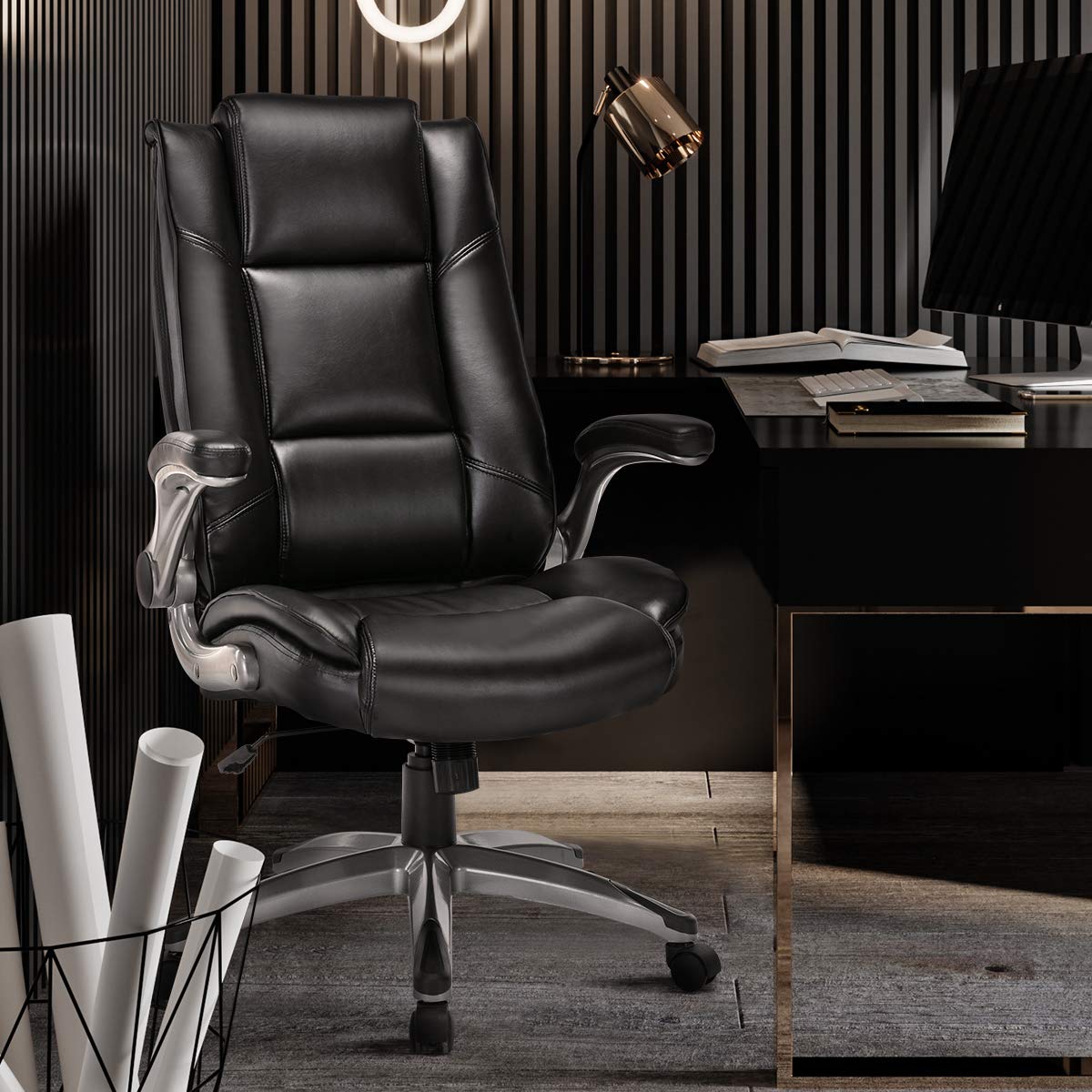 Office Chair High Back Leather Executive Computer Desk Chair Flipup